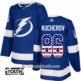 Barn Ishockey Tampa Bay Lightning Tröja Nikita Kucherov 86 Adidas 2017-2018 Blå USA Flag Fashion Authentic